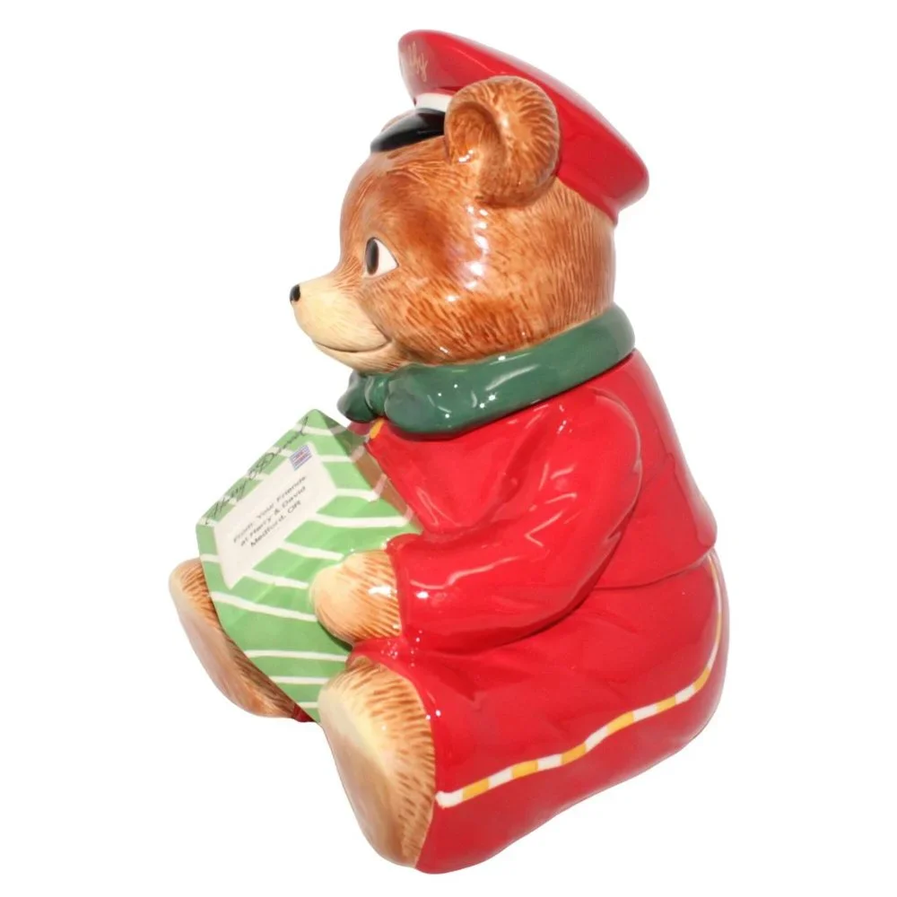 Harry & David 2010 Le Cubby Delivery Mailman Christmas Bear Cookie Jar Container - Picture 7 of 14